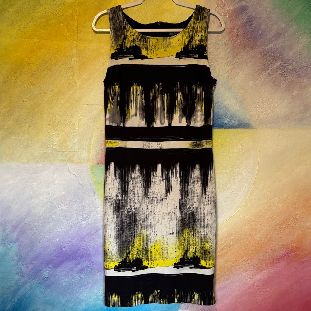Frank Lyman Design Black and Yellow Sheath Midi Dress Size 10 Made in Canada